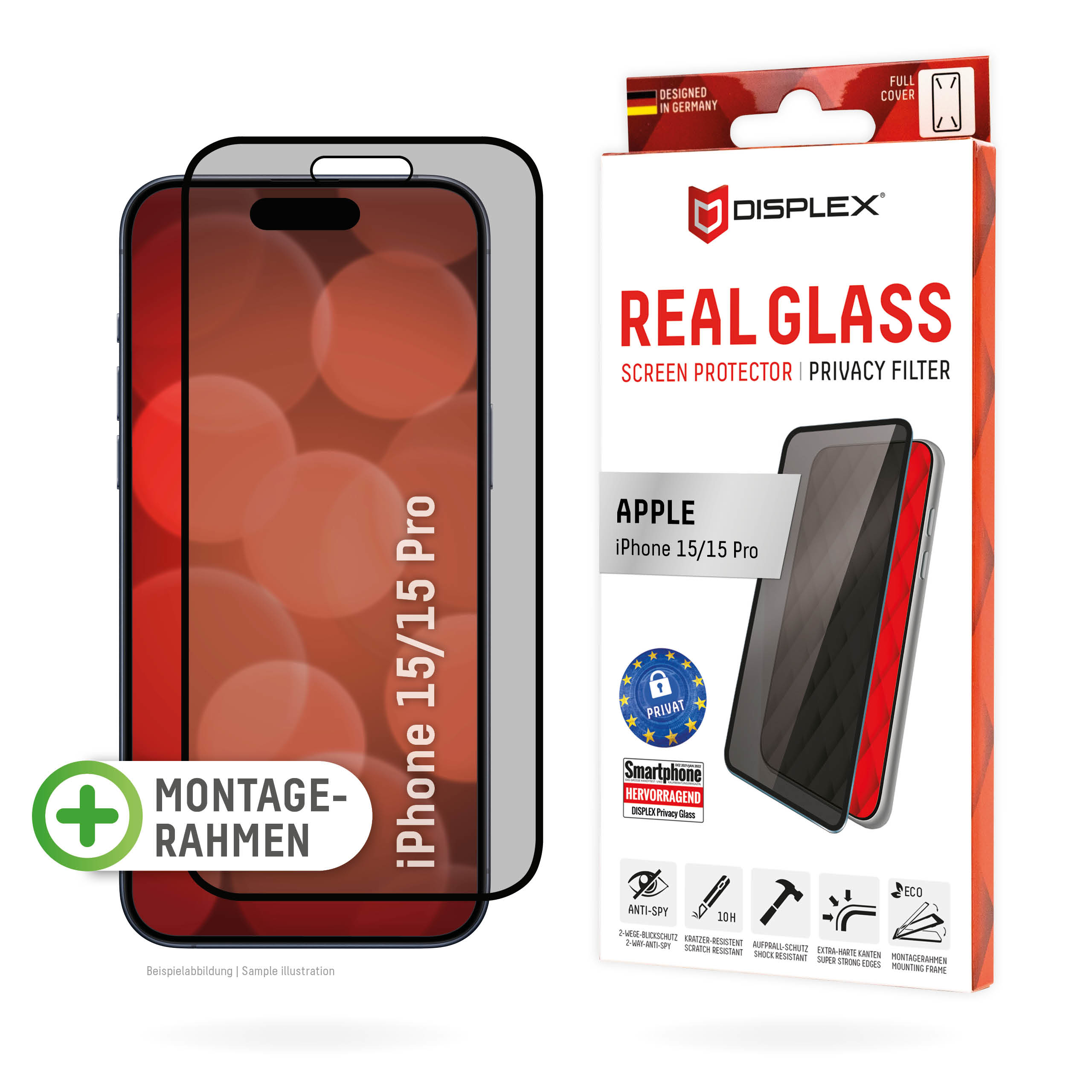 DISPLEX Privacy Glass iPhone 15/15 Pro – Ansicht 1