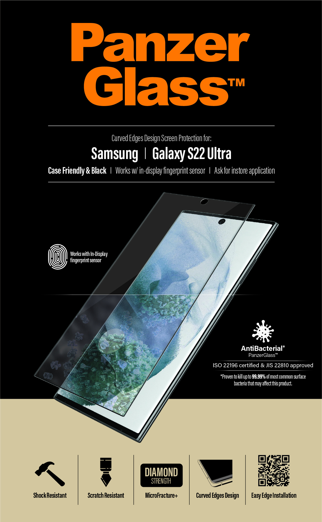PanzerGlass Samsung Galaxy E2E S22 Ultra CF, Curved, Antibakt 95614310_5322578861