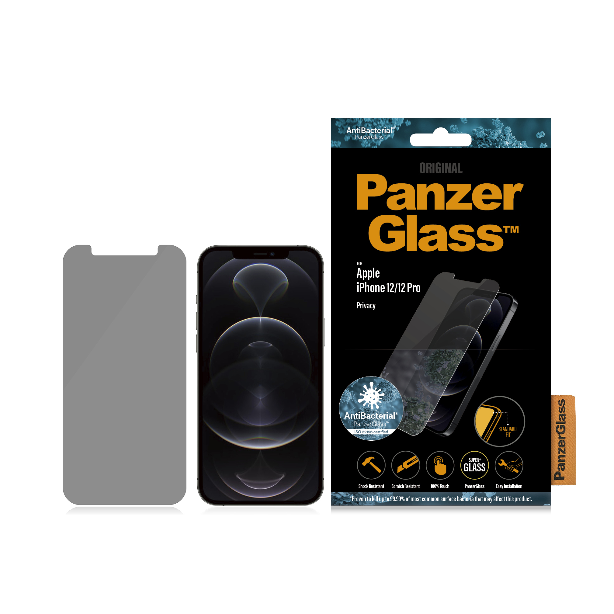 PanzerGlass iPhone 12/12 Pro Privacy Antibakteriel StandardFit – Ansicht 1