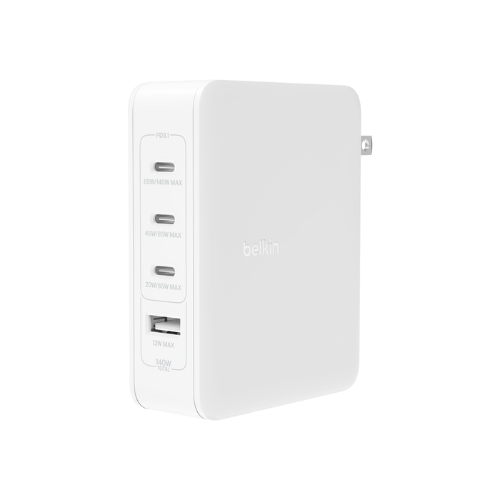 Belkin 140 Watt 4-Port GaN Ladegerät mit UK, EU, US Stecker