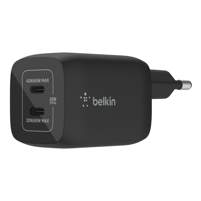 Belkin 65W Dual USB-C GaN Ladegerät mit PD und PPS, schwarz